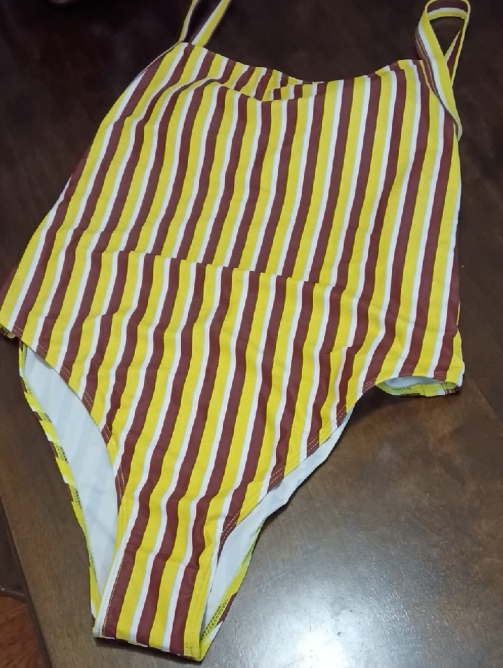 Zaful Nwt White One-Piece with Yellow and Maroon Trim